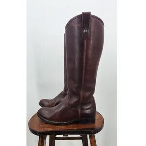 Frye‎ Women's Melissa Button Lug Tall Leather Boots Style# 77159 Brown Size 6